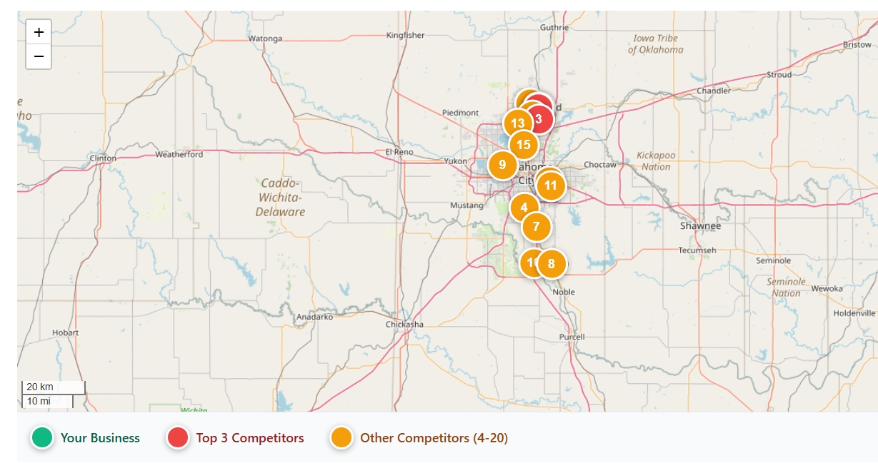 Local competitor map showing geographic distribution and competitive landscape